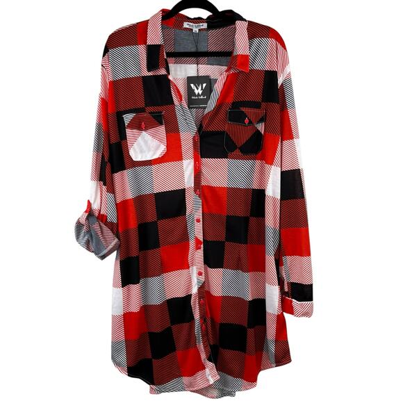 White Mark Red Black Bundle 2 Plaid Button Up Tunic Top Shirts Plus 3X NWT - Picture 3 of 16